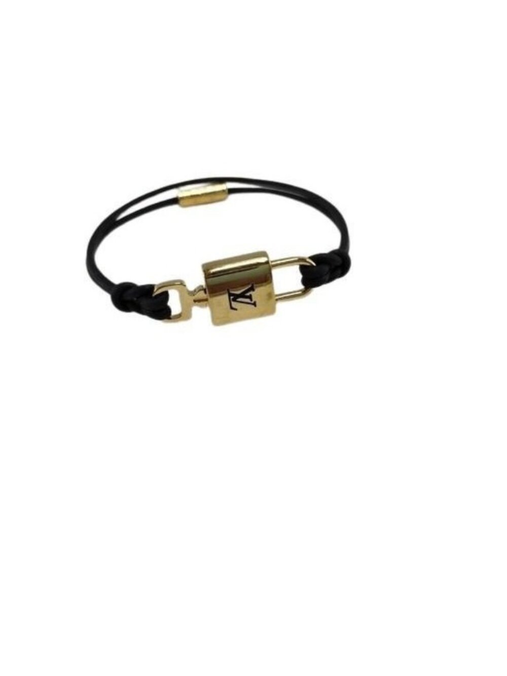 Louis Vuitton Bracelet LV Padlock Gold Black Leather Metal - Picture 1 of 10